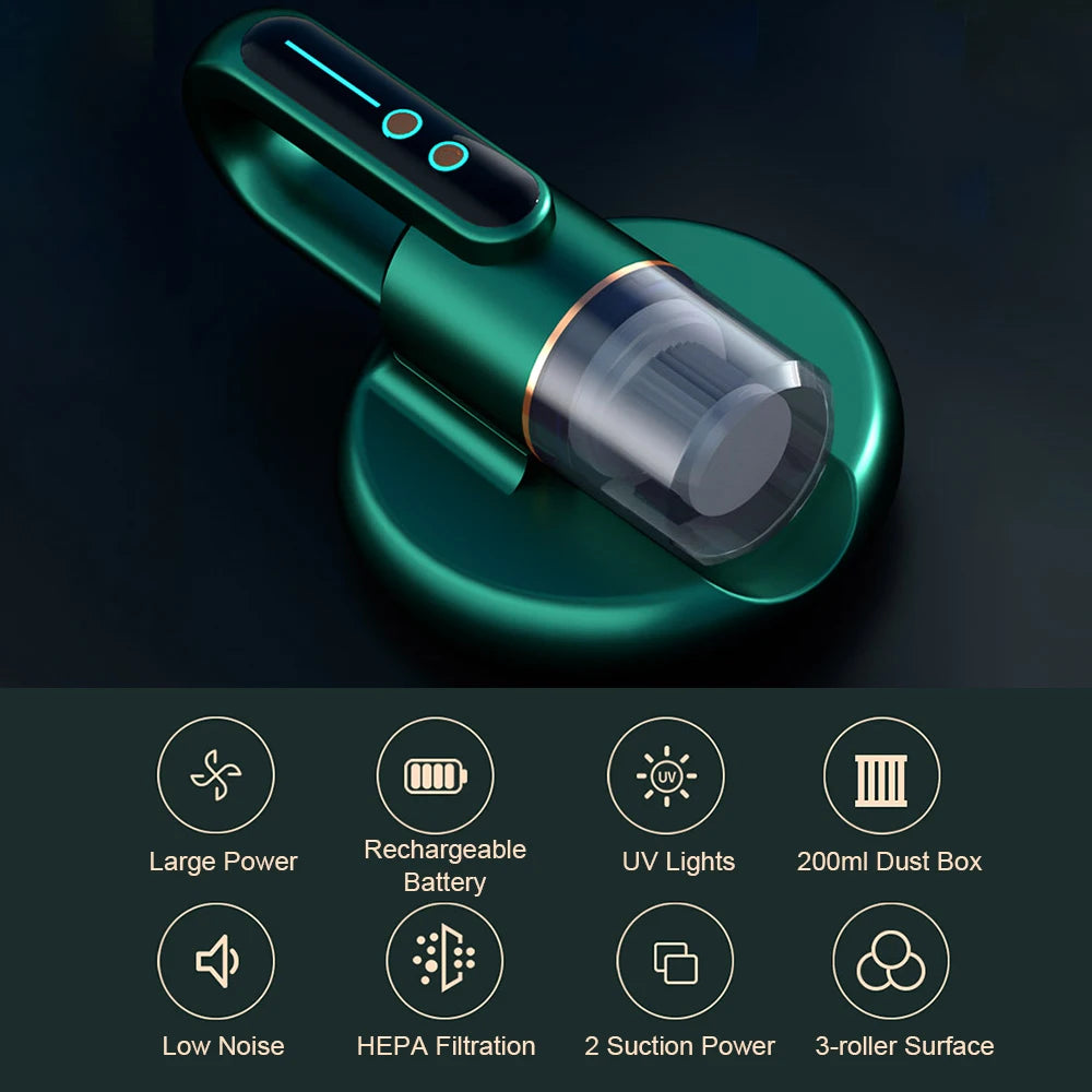 Handheld Vacuum Cordless 5000PA Powerful Mattress Vacuum Cleaner with HEPA Filtration UV Mite Removal Vacuum Machine Cleaner